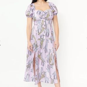 Unique Vintage Purple & Giraffe Print Midi Dress